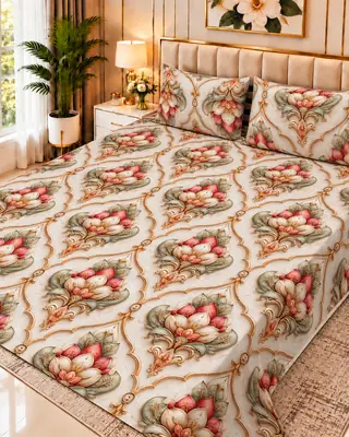 Exclusive 3 Pcs Micro Cotton Printed 9D Double Bedsheet