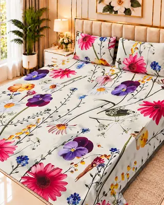 Exclusive 3 Pcs Micro Cotton Printed 9D Double Bedsheet