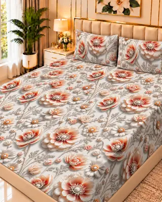 Exclusive 3 Pcs Micro Cotton Printed 9D Double Bedsheet