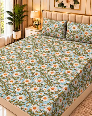 Exclusive 3 Pcs Micro Cotton Printed 9D Double Bedsheet