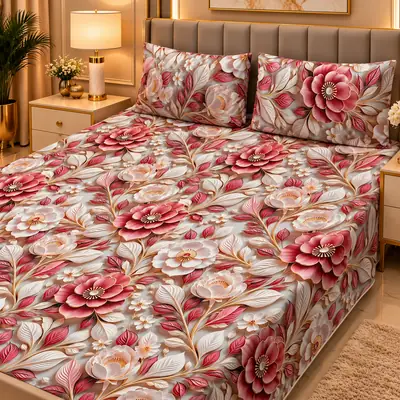 Elegant 3 Pcs Micro Cotton Printed 9D Double Bedsheet