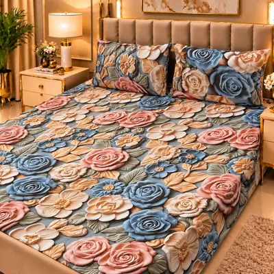Elegant 3 Pcs Micro Cotton Printed 9D Double Bedsheet
