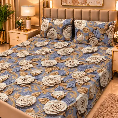 Elegant 3 Pcs Micro Cotton Printed 9D Double Bedsheet