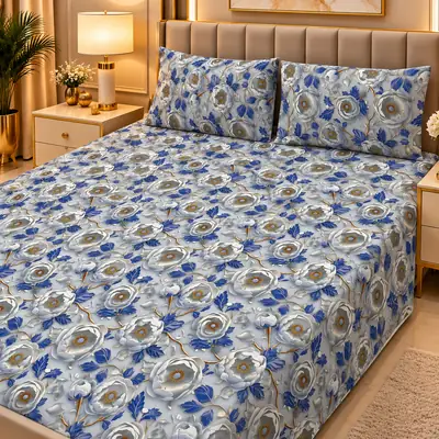 Elegant 3 Pcs Micro Cotton Printed 9D Double Bedsheet