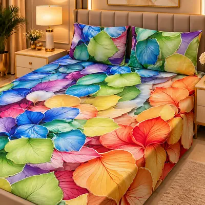 Elegant 3 Pcs Micro Cotton Printed 9D Double Bedsheet