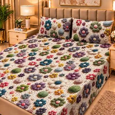 Elegant 3 Pcs Micro Cotton Printed 9D Double Bedsheet