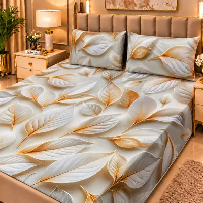 Elegant 3 Pcs Micro Cotton Printed 9D Double Bedsheet