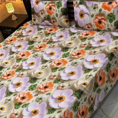 Vibrant 3 Pcs Micro Cotton Printed 9D Double Bedsheet