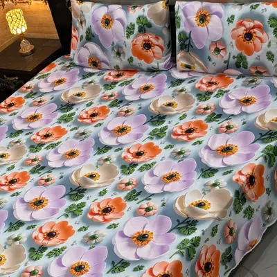 Vibrant 3 Pcs Micro Cotton Printed 9D Double Bedsheet