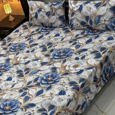 Vibrant 3 Pcs Micro Cotton Printed 9D Double Bedsheet