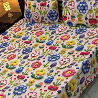Vibrant 3 Pcs Micro Cotton Printed 9D Double Bedsheet
