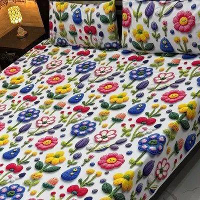 Vibrant 3 Pcs Micro Cotton Printed 9D Double Bedsheet