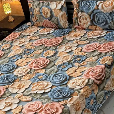 Vibrant 3 Pcs Micro Cotton Printed 9D Double Bedsheet