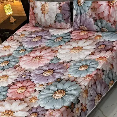 Vibrant 3 Pcs Micro Cotton Printed 9D Double Bedsheet