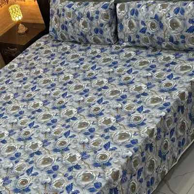 Vibrant 3 Pcs Micro Cotton Printed 9D Double Bedsheet