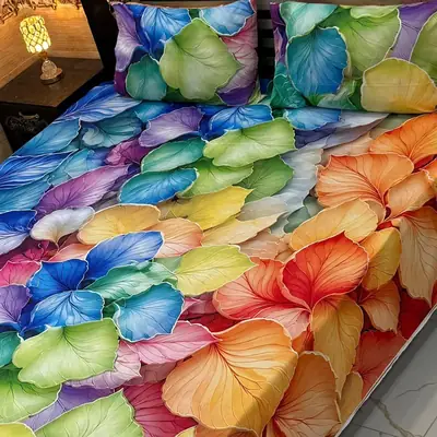 Vibrant 3 Pcs Micro Cotton Printed 9D Double Bedsheet