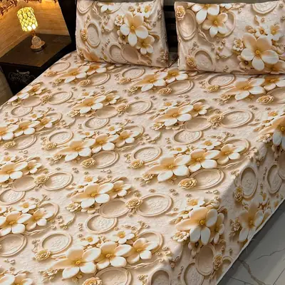 Vibrant 3 Pcs Micro Cotton Printed 9D Double Bedsheet