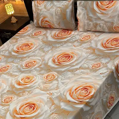 Vibrant 3 Pcs Micro Cotton Printed 9D Double Bedsheet