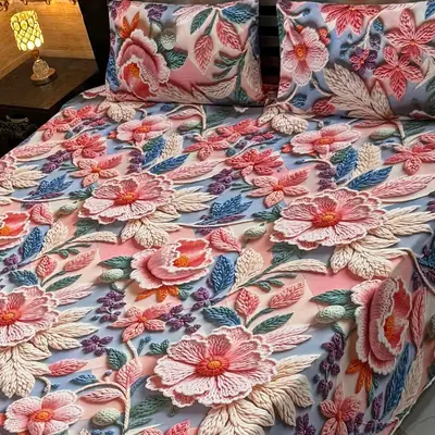 Vibrant 3 Pcs Micro Cotton Printed 9D Double Bedsheet
