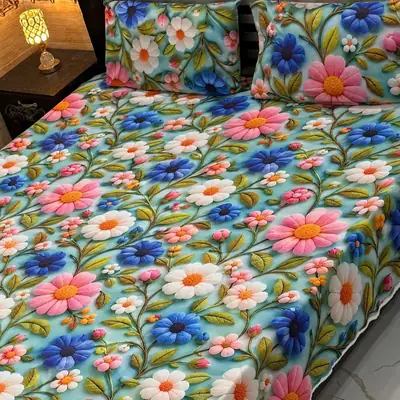 Vibrant 3 Pcs Micro Cotton Printed 9D Double Bedsheet