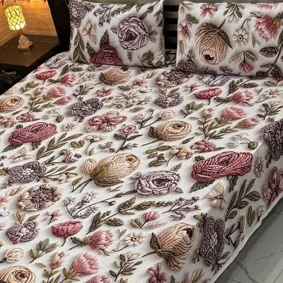 Vibrant 3 Pcs Micro Cotton Printed 9D Double Bedsheet