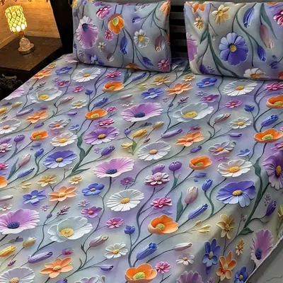 Vibrant 3 Pcs Micro Cotton Printed 9D Double Bedsheet
