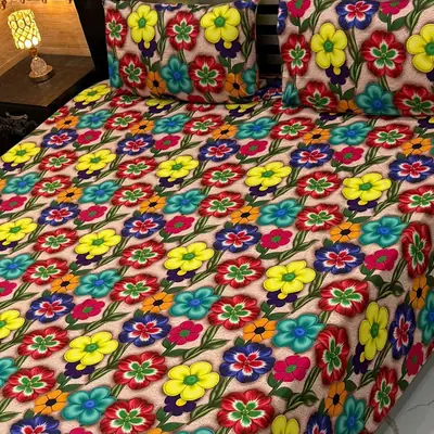 Vibrant 3 Pcs Micro Cotton Printed 9D Double Bedsheet