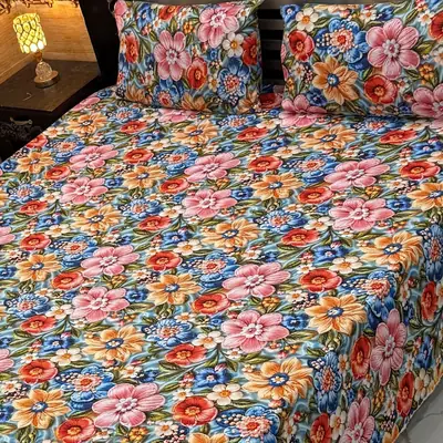 Vibrant 3 Pcs Micro Cotton Printed 9D Double Bedsheet