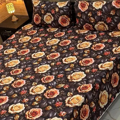 Vibrant 3 Pcs Micro Cotton Printed 9D Double Bedsheet