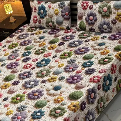 Vibrant 3 Pcs Micro Cotton Printed 9D Double Bedsheet