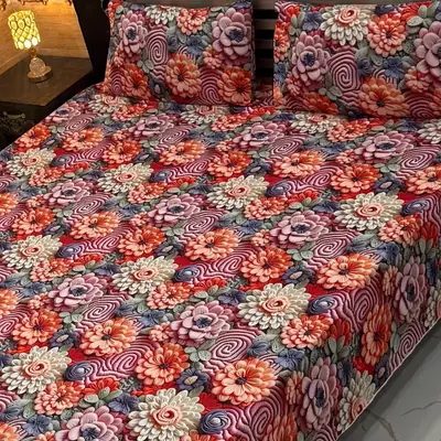 Vibrant 3 Pcs Micro Cotton Printed 9D Double Bedsheet