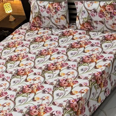 Vibrant 3 Pcs Micro Cotton Printed 9D Double Bedsheet