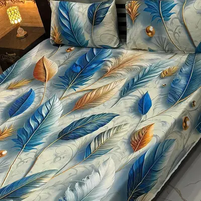 Vibrant 3 Pcs Micro Cotton Printed 9D Double Bedsheet
