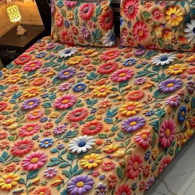 Vibrant 3 Pcs Micro Cotton Printed 9D Double Bedsheet