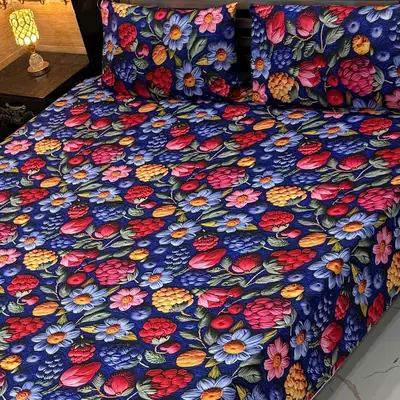 Vibrant 3 Pcs Micro Cotton Printed 9D Double Bedsheet