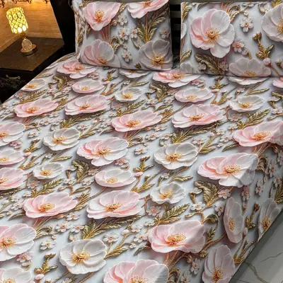 Vibrant 3 Pcs Micro Cotton Printed 9D Double Bedsheet