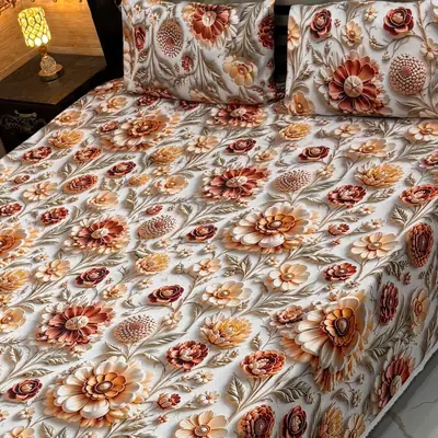 Vibrant 3 Pcs Micro Cotton Printed 9D Double Bedsheet