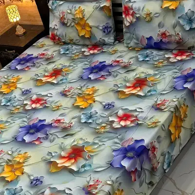 Vibrant 3 Pcs Micro Cotton Printed 9D Double Bedsheet