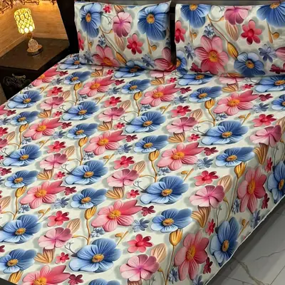 Vibrant 3 Pcs Micro Cotton Printed 9D Double Bedsheet