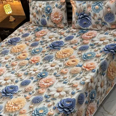 Vibrant 3 Pcs Micro Cotton Printed 9D Double Bedsheet