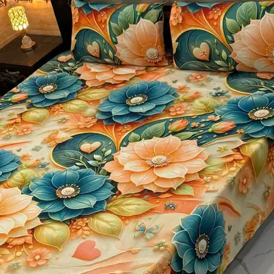 Vibrant 3 Pcs Micro Cotton Printed 9D Double Bedsheet