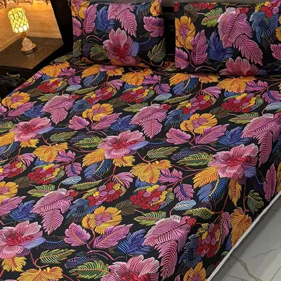 Vibrant 3 Pcs Micro Cotton Printed 9D Double Bedsheet