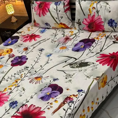 Vibrant 3 Pcs Micro Cotton Printed 9D Double Bedsheet