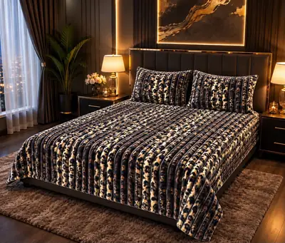 Premium 3 Pcs Plush Embossed Bubble Printed Double Bedsheet