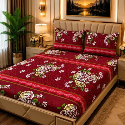 Luxurious 3 Pcs Fleece Printed Double Bedsheet