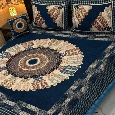 Exclusive 4 Pcs Velvet Jacquard Embroidered Double Bedsheet