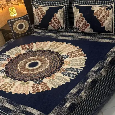 Exclusive 4 Pcs Velvet Jacquard Embroidered Double Bedsheet