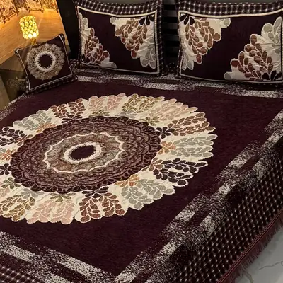 Exclusive 4 Pcs Velvet Jacquard Embroidered Double Bedsheet