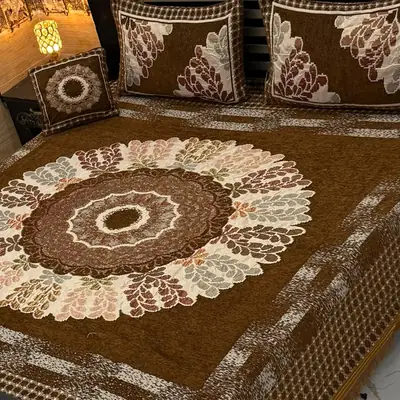 Exclusive 4 Pcs Velvet Jacquard Embroidered Double Bedsheet