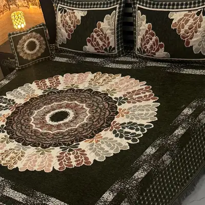 Exclusive 4 Pcs Velvet Jacquard Embroidered Double Bedsheet